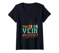 Womens The Vein Whisperer Phlebologist Nurse Funny Phlebology V-Neck T-Shirt