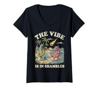 Women's The Vibe is in Shambles Dinosaur Asteroid V-Neck T-Shirt