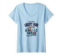 Womens The Village of Liberty Park Golf Cart Design V-Neck T-Shirt