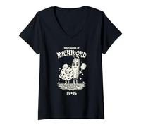 Womens The Village of Richmond TV FL Fun Pickleball Cartoon Design V-Neck T-Shirt