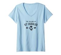 Womens The Village of St Charles Classic Style Palm Trees Design V-Neck T-Shirt