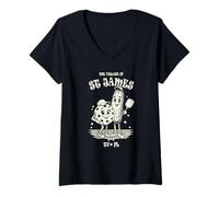 Womens The Village of St James TV FL Fun Pickleball Cartoon Design V-Neck T-Shirt