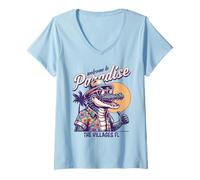 Women's The Villages Florida Paradise Alligator Retro Style Design V-Neck T-Shirt