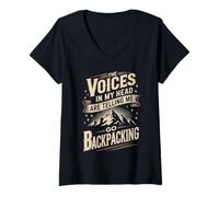 Women's The Voices in My Head are Telling Me Go Backpacking V-Neck T-Shirt