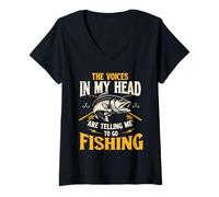Womens The Voices In My Head Are Telling Me To Go Fishing - Angler V-Neck T-Shirt