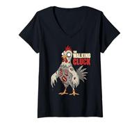 Womens The Walking Cluck Zombie Chicken Funny Halloween V-Neck T-Shirt