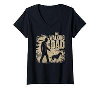 Womens The Walking Dad for Father's Day Walking and Dogs Dad V-Neck T-Shirt