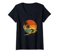 Womens The Wave Horse Riding Holiday Caribbean South Sea Palm Trees Beach Surfer V-Neck T-Shirt