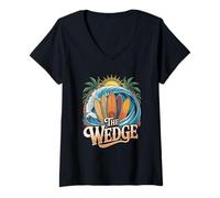 Womens The Wedge Newport at the Beach Shore Break Surf Scene V-Neck T-Shirt