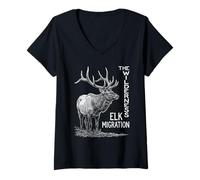 Women's The Wilderness Elk Migration Nature V-Neck T-Shirt