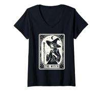 Womens The Witch Tarot Card Vintage Mystical Occult Witchy V-Neck T-Shirt