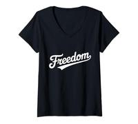 Womens The Word Freedom | A Baseball Style Design That says Freedom V-Neck T-Shirt