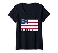 Womens The Word Freedom | Stylish US Flag Design That says Freedom V-Neck T-Shirt