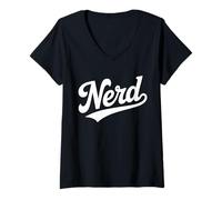 Women's The Word Nerd Retro Script Design | Bold Geeky Aesthetic V-Neck T-Shirt
