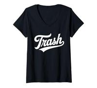 Women's The Word Trash | Team Trash Retro Script Style Design V-Neck T-Shirt