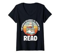 Womens The World Belongs to Those Who Read Retro Books Bookworm V-Neck T-Shirt