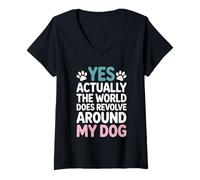 Womens The World Does Revolve Around My Dog V-Neck T-Shirt
