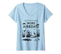 Womens The World Needs More Airboats Swamp Hydroplane Fanboat Lover V-Neck T-Shirt