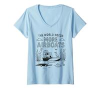Womens The World Needs More Airboats Swamp Hydroplane Fanboat Lover V-Neck T-Shirt