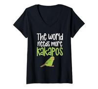 Womens The World Needs More Kakapos Green Bird Owl Parrot Kakapos V-Neck T-Shirt