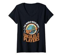 Womens The World Needs More Ukulele Players Global Music Love V-Neck T-Shirt