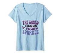 Womens The World Needs Your Sparkle Butterfly Motivation V-Neck T-Shirt
