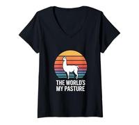 Womens The Worlds My Pasture Llama V-Neck T-Shirt