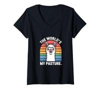 Women's The World's My Pasture Llama V-Neck T-Shirt
