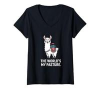 Women's The World's My Pasture Llama V-Neck T-Shirt