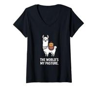Women's The World's My Pasture Llama V-Neck T-Shirt