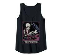 Womens The Writer Tarot Card Gothic Skeleton Raven Author Literary Tank Top