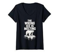 Women's THE Wrong ICE is Melting Cool Polar Bear on Iceberg V-Neck T-Shirt