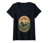 Womens Theodore Roosevelt National Park Retro Travel Souvenir V-Neck T-Shirt
