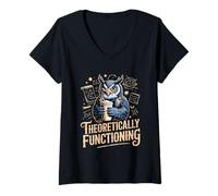Women's Theoretically Functioning Owl Physics Coffee Humor V-Neck T-Shirt