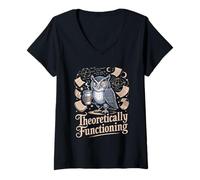 Women's Theoretically Functioning Owl Physics Coffee Humor V-Neck T-Shirt