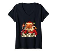 Womens Therapy Santa Mindful Moments Holiday Humor for Teachers V-Neck T-Shirt