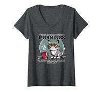 Women's There are Three Types of Mornings Early Too Early V-Neck T-Shirt, Dark Heather Grey, XX-Large