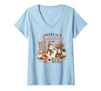 Women's There is Autumn in My Soul Cute Ghost Pumpkin V-Neck T-Shirt