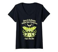 Women's There is No Beauty Without Some Strangeness Moonlit Moth V-Neck T-Shirt