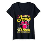 Women's There is Nothing That Jesus & The Drums Can't Get Me Through V-Neck T-Shirt