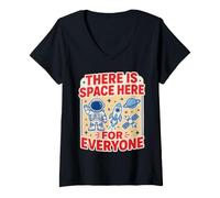 Women's There is Space Here for Everyone Funny Inclusion Teacher V-Neck T-Shirt