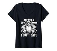 Womens There's A 99% Chance I Don't Care Bear Sunglasses V-Neck T-Shirt