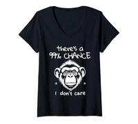 Womens There's A 99% Chance I Don't Care Monkey Funny Quote Sarcasm V-Neck T-Shirt