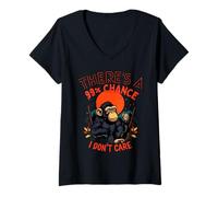 Womens There's A 99% Chance I Don't Care Monkey Funny Quote Sarcasm V-Neck T-Shirt