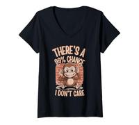 Womens There's A 99% Chance I Don't Care Monkey Funny Quote Sarcasm V-Neck T-Shirt