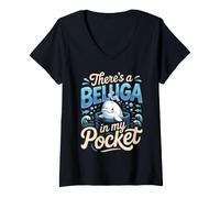 Women's There's a Beluga in My Pocket Whale Ocean V-Neck T-Shirt