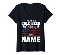 Womens There's A Cold Beer Calling My Name Country Music America V-Neck T-Shirt