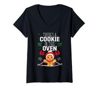 Womens There's A Cookie In This Oven Christmas Pregnancy V-Neck T-Shirt