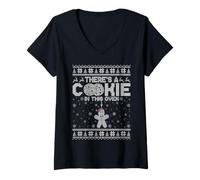 Womens There's A Cookie in This Oven Gingerbread Ugly Christmas V-Neck T-Shirt