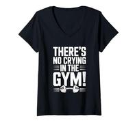 Womens There's No Crying in The Gym Motivational Fitness V-Neck T-Shirt